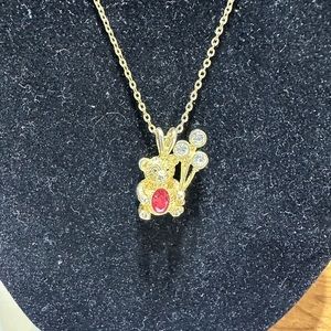 Bear rhinestone gold tone necklace DM 99